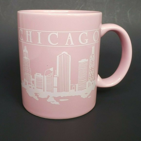 Vintage Pink Chicago Mug Skyline Souvenir Willis Sears Hancock Windy City - Picture 2 of 10